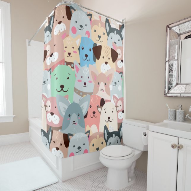 Many Colourful Dogs Design Shower Curtain (In Situ)