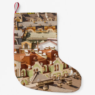 many colourful houses and roofs in luxury district small christmas stocking