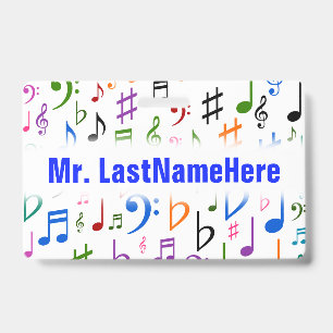 Many Colourful Music Notes and Symbols + Name ID Badge