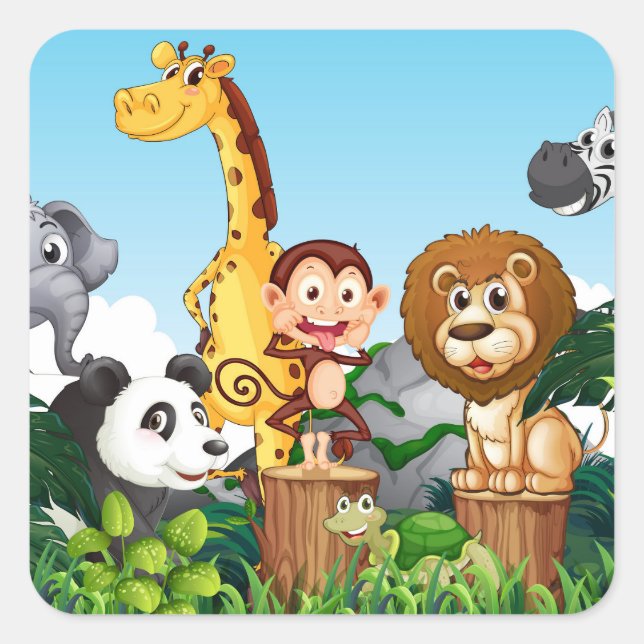 Many Cute Animals in the Forest-23869  Square Sticker (Front)