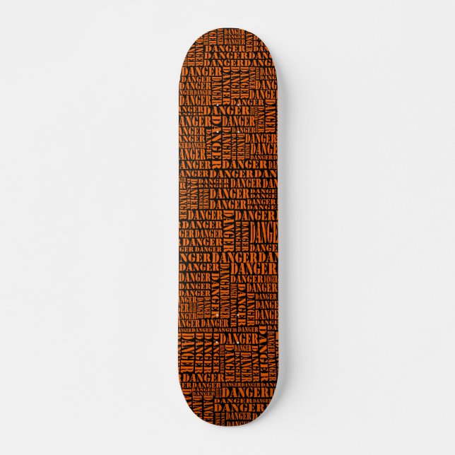 Many Dangers - Orange on Black Skateboard (Front)