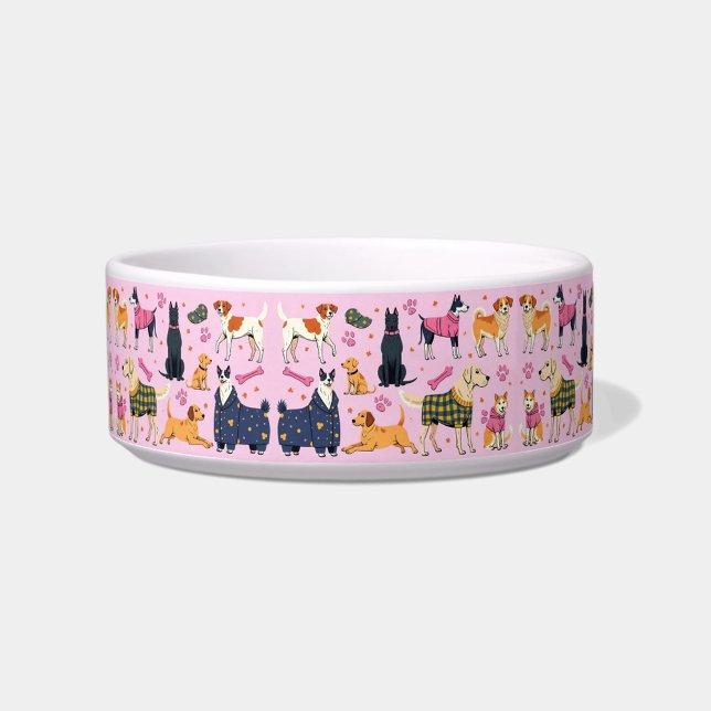 Many Dogs   Bowl (Many Dogs Pink Background Dog Bowl!)