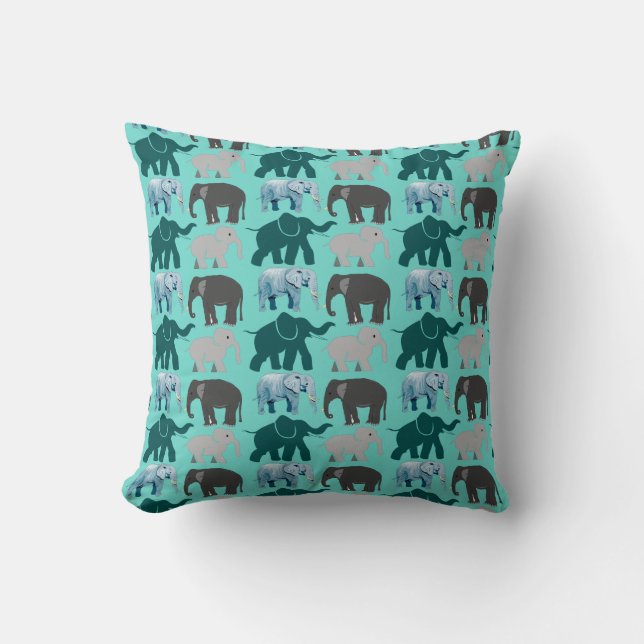 Many Elephants Throw Pillow (Front)
