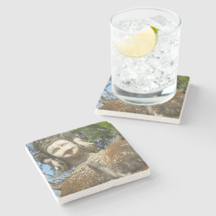 Many Face Wai ... Nong Khai, Isaan, Thailand Stone Coaster