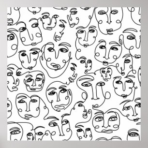 Many Faces Line Art Poster