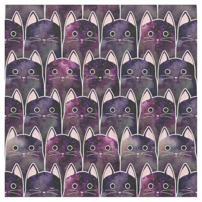 Many Galaxy Cats Pattern Fabric (Close Up)