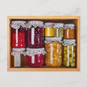 Many Glass Bottles With Preserved Food Postcard