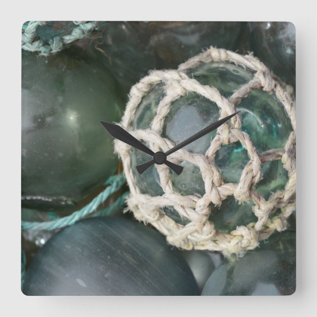 Many glass fishing floats, Alaska Square Wall Clock (Front)