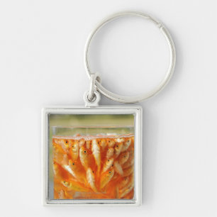 Many goldfish which are in the glass container key ring