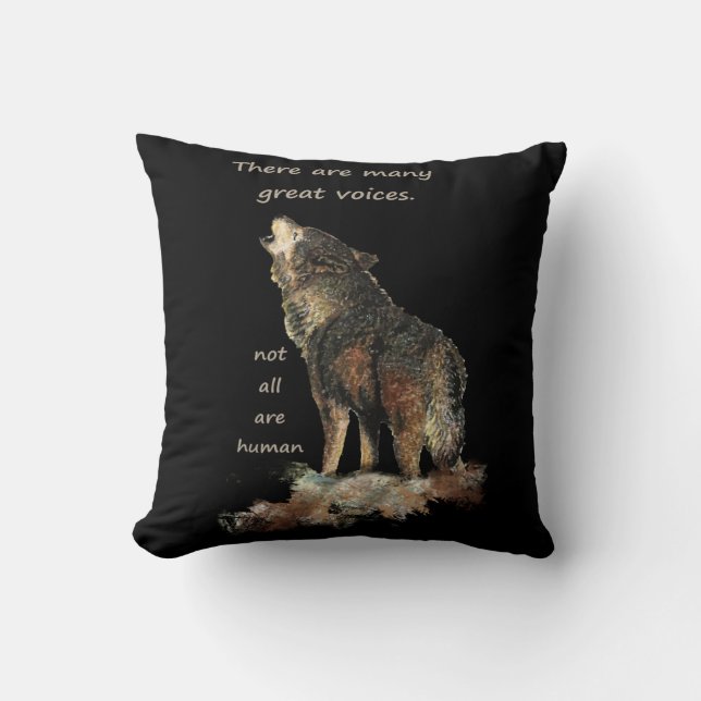 Many great voices Inspirational Wolf Quote Cushion (Front)
