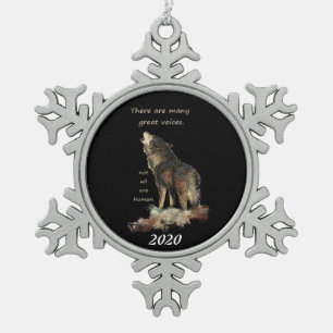 Many Great Voices Inspirational Wolf Quote Snowflake Pewter Christmas Ornament