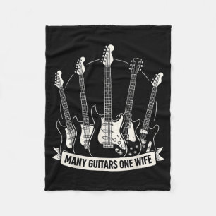 Many Guitars One Wife Funny Musician Guitarist Hum Fleece Blanket