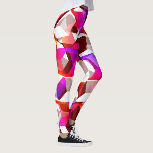 Many hexagons coloured, on dark red background leggings