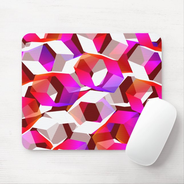 Many hexagons coloured, on dark red background mouse pad (With Mouse)