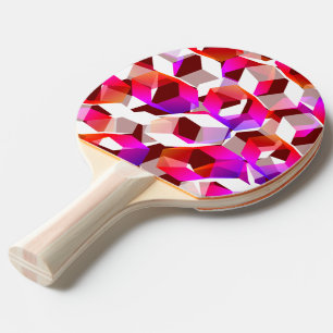 Many hexagons coloured, on dark red background ping pong paddle