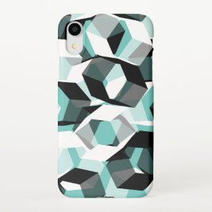 Many hexagons with colourless parts, on light teal iPhone case