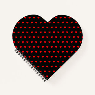 Many Little Red Hearts On Black Heart-Shaped Notebook