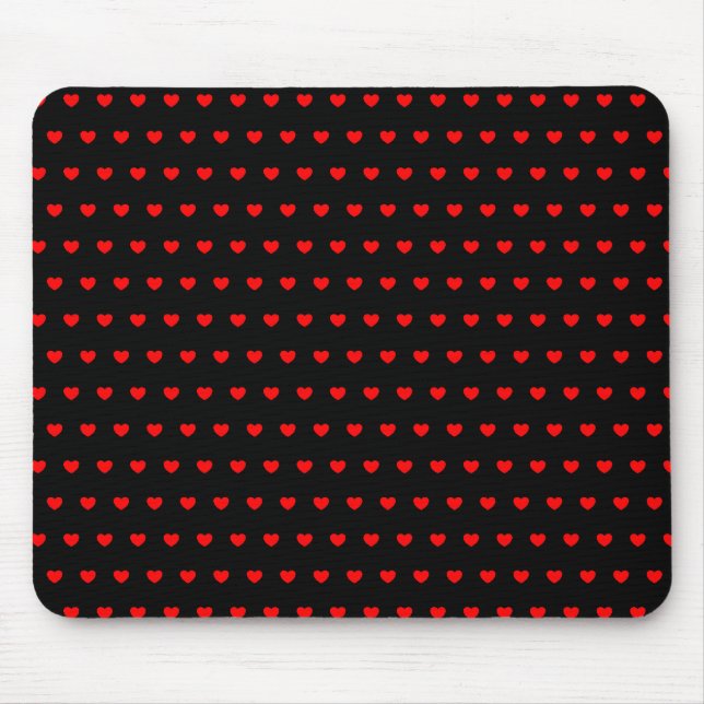 Many Little Red Hearts On Black Mouse Pad (Front)
