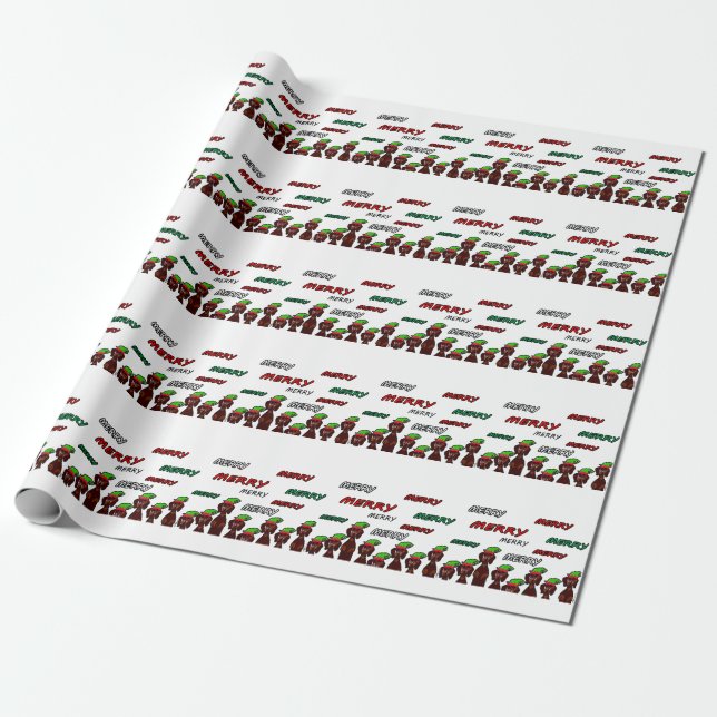 Many Merry Dachshunds Christmas Wrapping Paper (Unrolled)