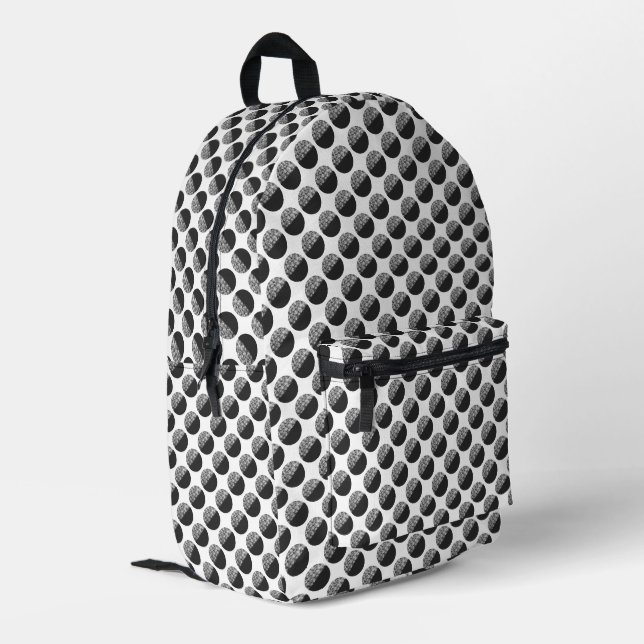 Many Moons Black & White Pattern Printed Backpack (Back Corner Left)