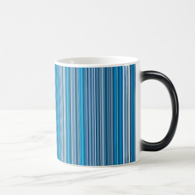 Many multi coloured stripes in the blue... magic mug (Right)
