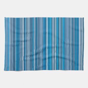 Many multi coloured stripes in the blue tea towel