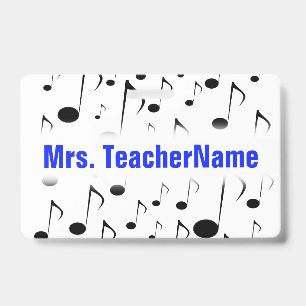 Many Musical Notes Pattern + Custom Teacher Name ID Badge