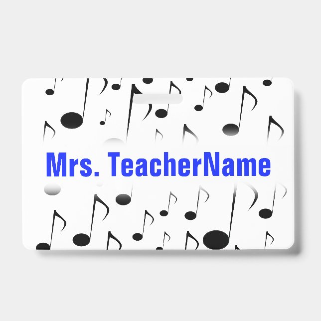 Many Musical Notes Pattern + Custom Teacher Name ID Badge (Front)