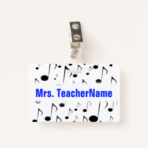 Many Musical Notes Pattern + Custom Teacher Name ID Badge