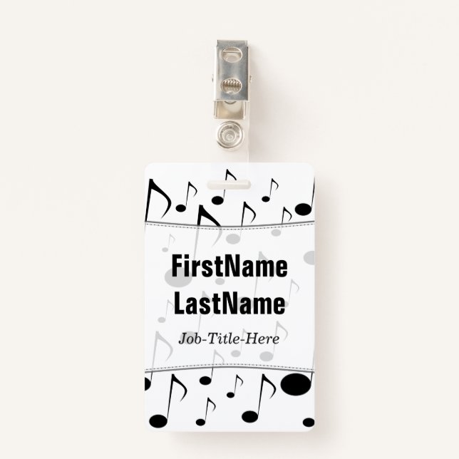 Many Musical Notes Pattern; Personalised Name ID Badge (Front with Clip)
