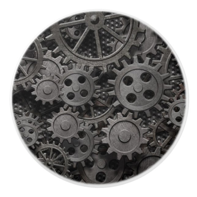 Many old rusty metal gears or machine parts ceramic knob (Front)