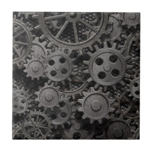Many old rusty metal gears or machine parts ceramic tile