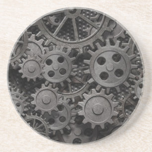 Many old rusty metal gears or machine parts coaster