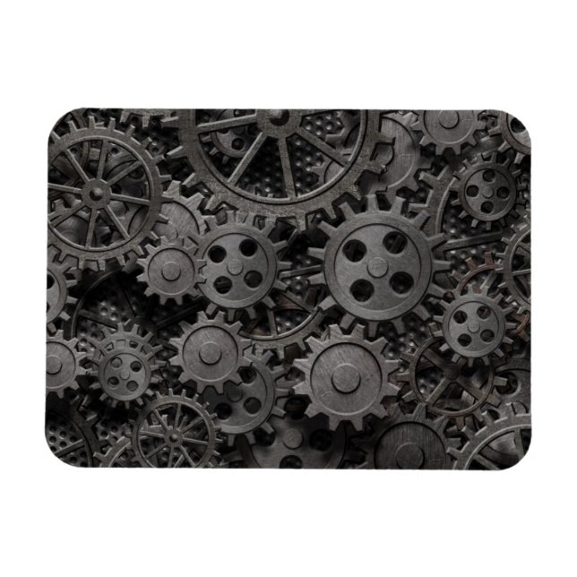 Many old rusty metal gears or machine parts magnet (Horizontal)