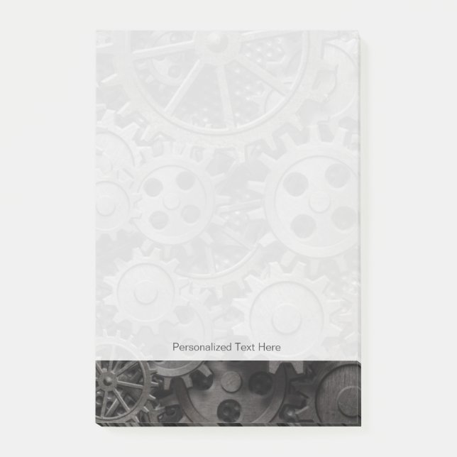 Many old rusty metal gears or machine parts post-it notes (Front)