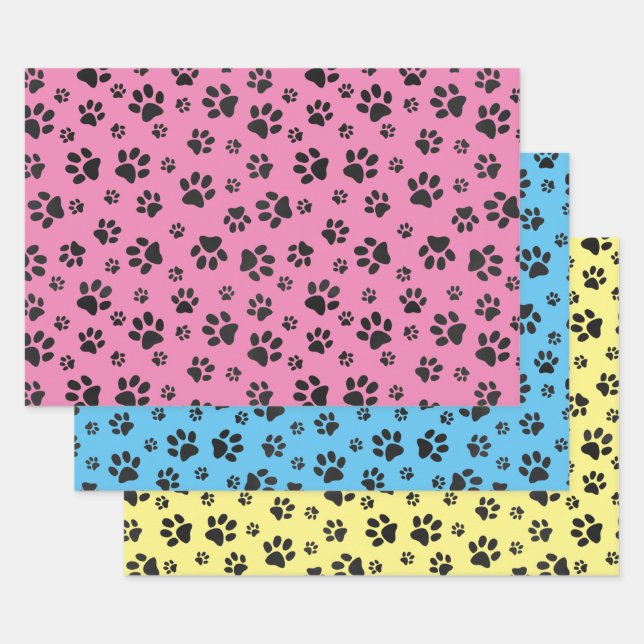 Many Paw Prints Design Wrapping Paper Sets (Set)