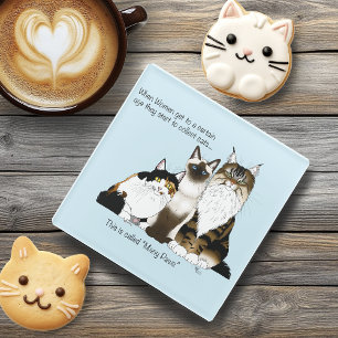 Many Paws Funny Menopause Cat Lady Humour Blue Glass Coaster