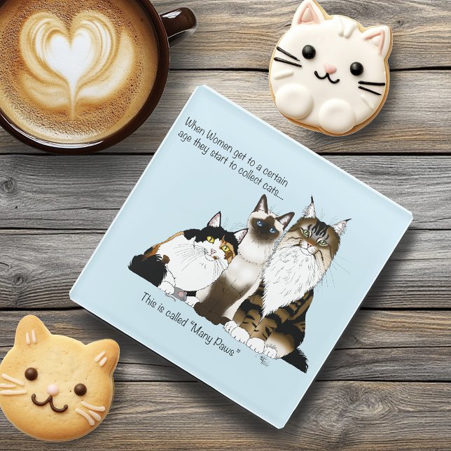 Many Paws Funny Menopause Cat Lady Humour Blue Glass Coaster (Creator Uploaded)