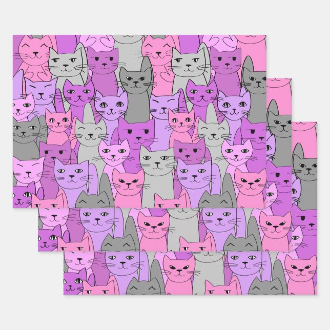 Many Pink Cats Design Wrapping Paper Sheet (Set)