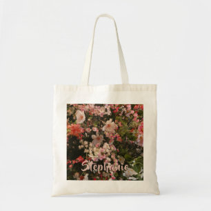 Many Pink White Flowers Floral Personalized Name Tote Bag