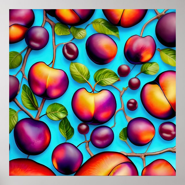many plum fruit paintings poster (Front)