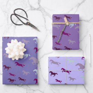 Many Purple Blue Horses Wrapping Paper Sheets
