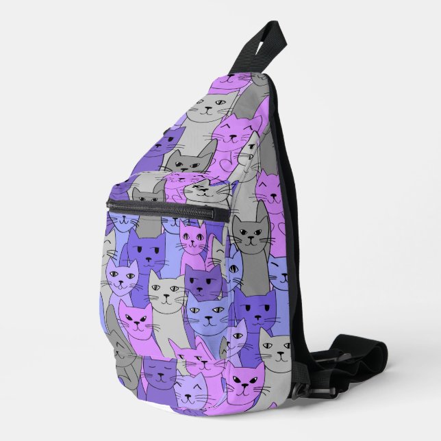 Many Purple Cats Design Sling Bag (Right Corner)