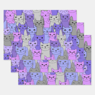 Many Purple Cats Design Wrapping Paper Sheet