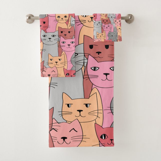 Many Red Cats Design Bath Towel Set (Insitu)