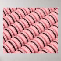 Many rows with pink french macarons