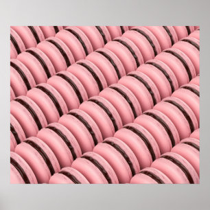 Many rows with pink french macarons poster