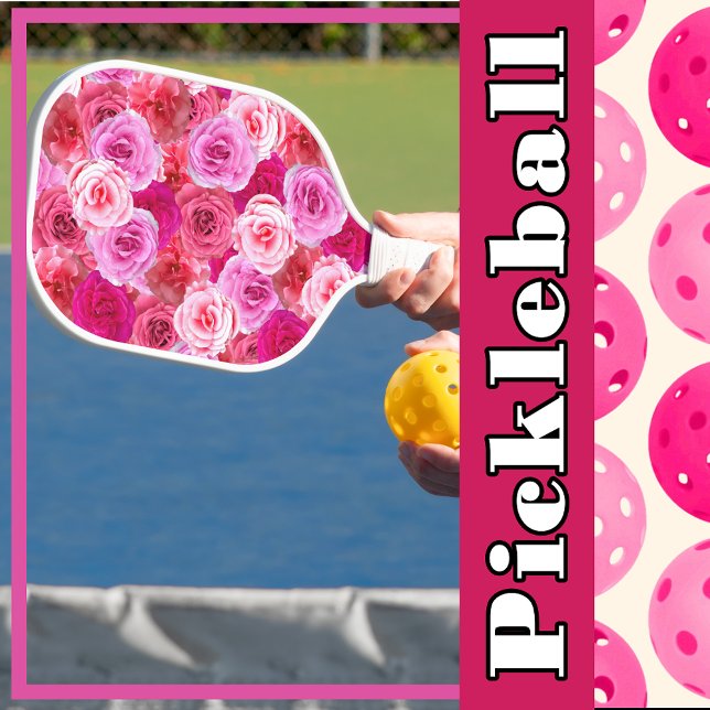 Many Shades of Pink Floral Collage Flowers Pickleball Paddle (Creator Uploaded)