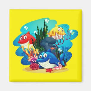 Many Sharks Underwater Cartoon-23986 Magnet