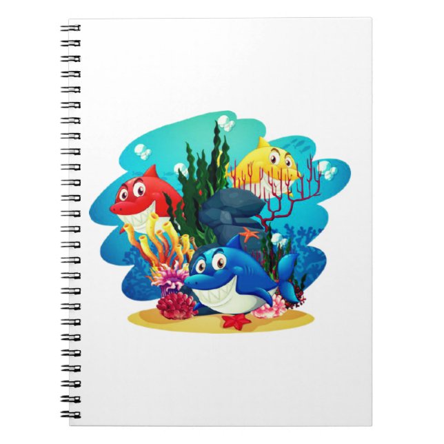 Many Sharks Underwater Cartoon-23986 Notebook (Front)